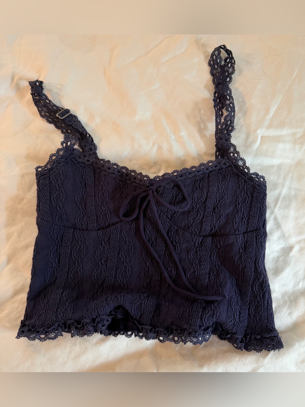 edikted- Lace Trim Navy Cropped Cami Top